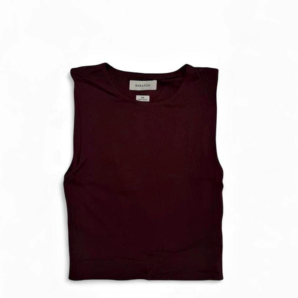 Babaton Aritzia Minimalist Maroon Burgundy Contour Crew Muscle Tank Top
